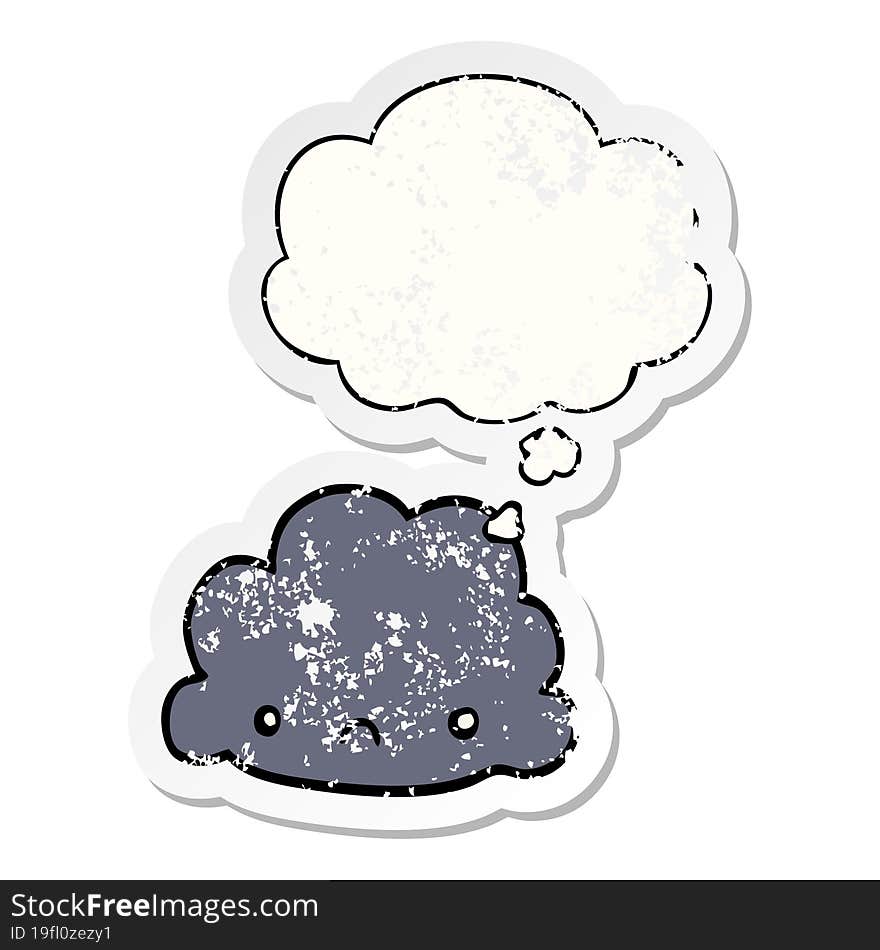 cartoon cloud and thought bubble as a distressed worn sticker