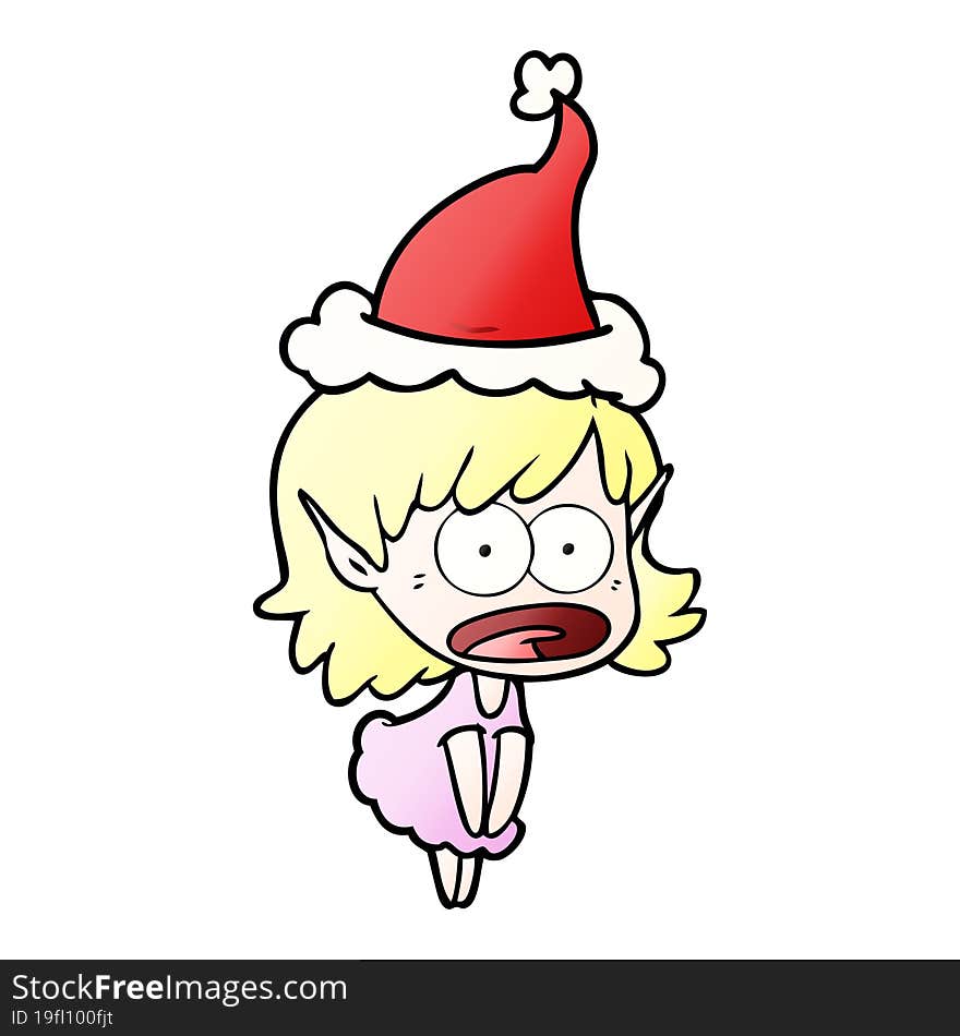 gradient cartoon of a shocked elf girl wearing santa hat