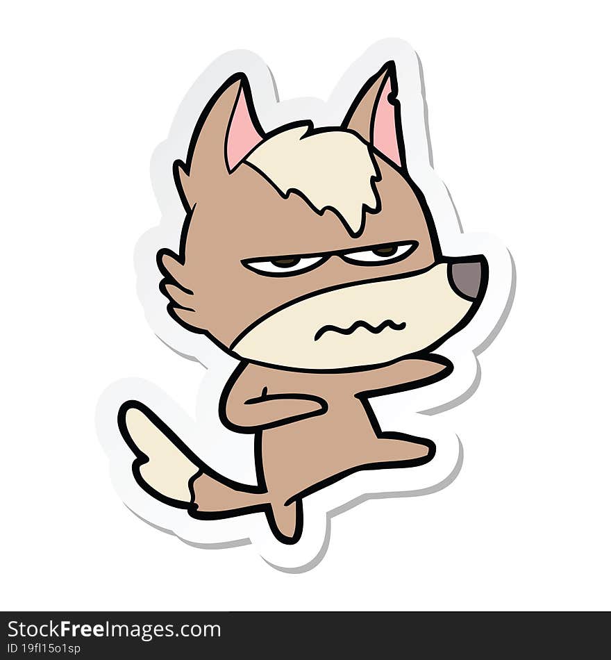 sticker of a cartoon annoyed wolf