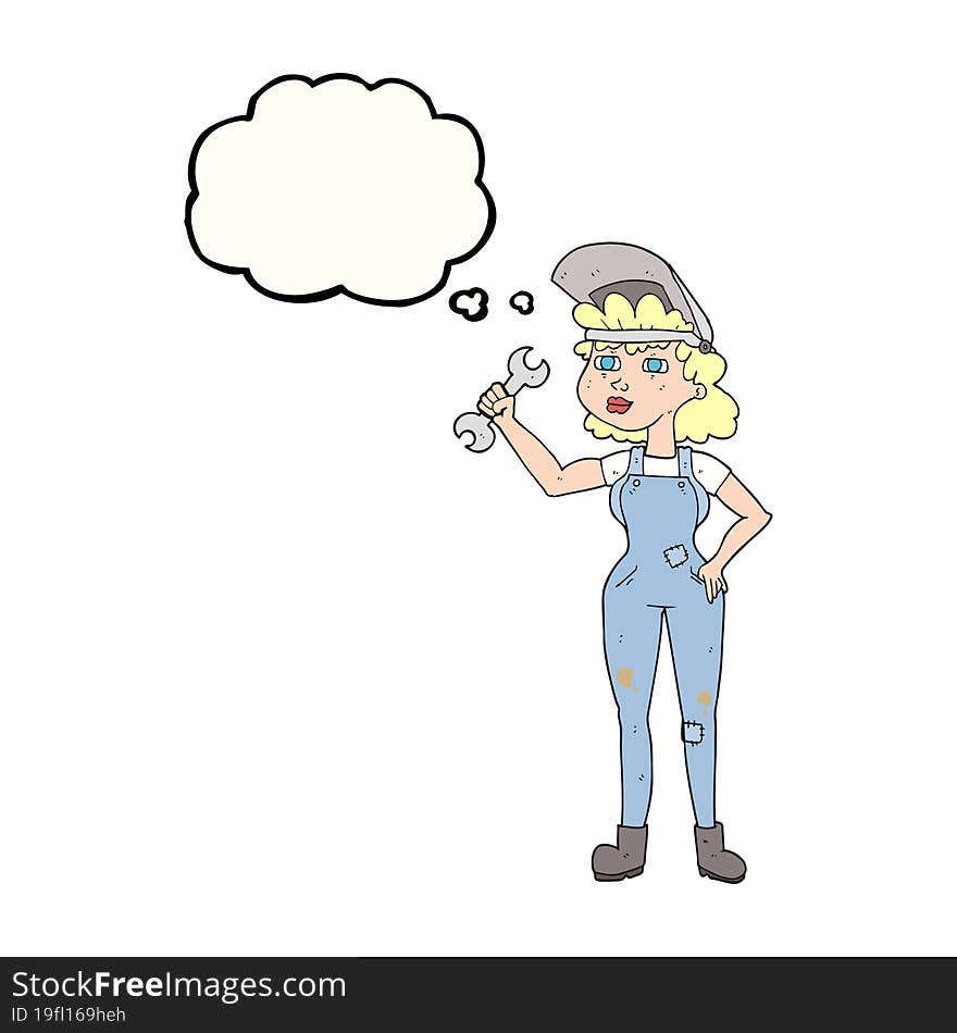 thought bubble cartoon woman with spanner