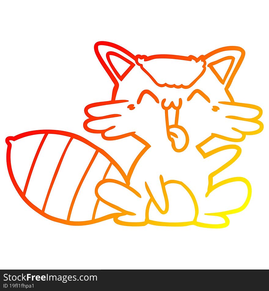 warm gradient line drawing cute cartoon raccoon