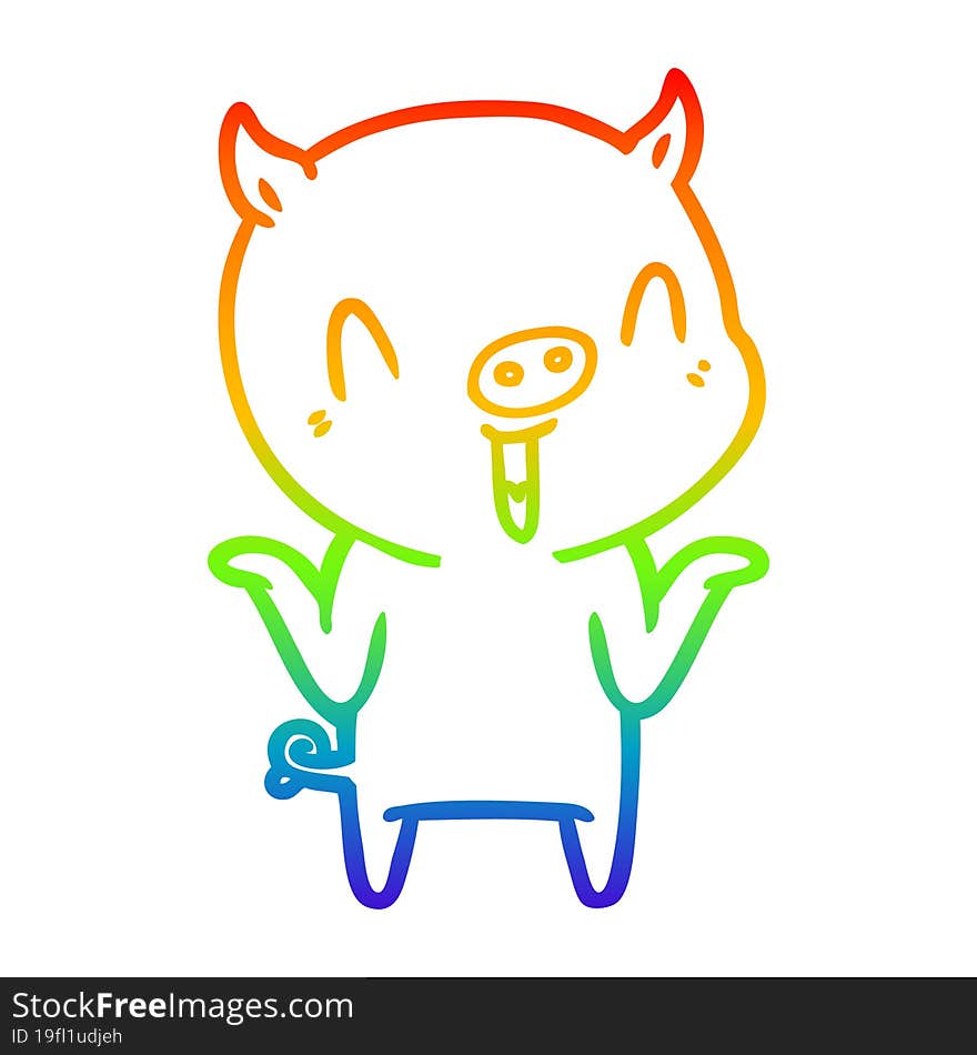 rainbow gradient line drawing happy cartoon pig