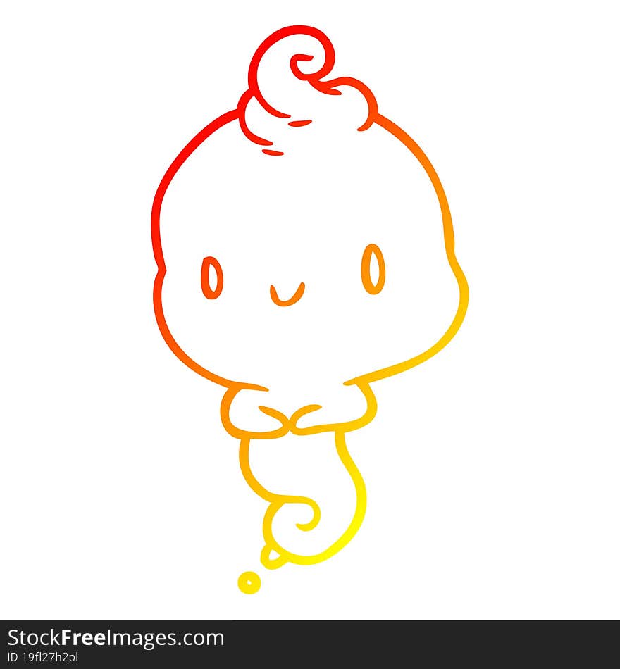 warm gradient line drawing of a cute cartoon ghost