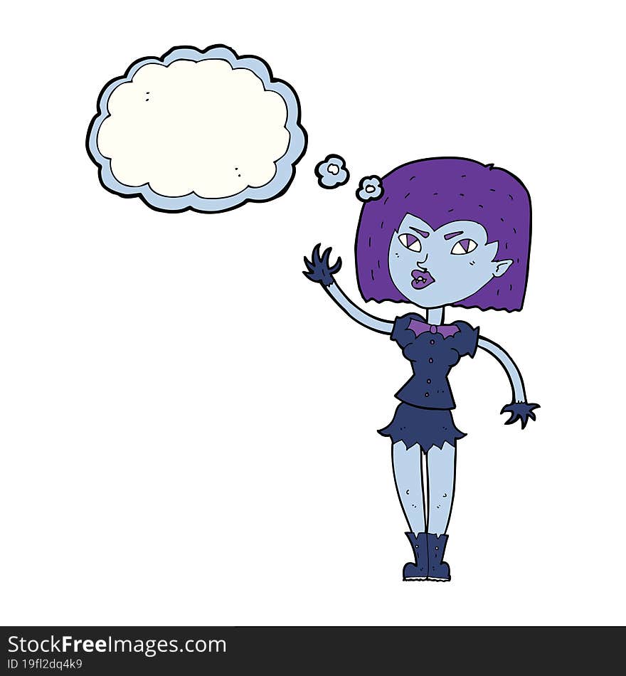 cartoon pretty vampire girl with thought bubble