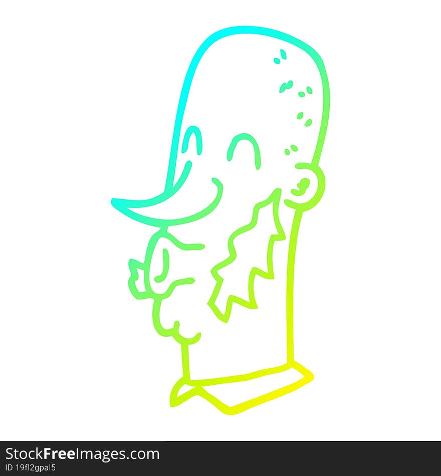 Cold Gradient Line Drawing Cartoon Man With Muttonchop Facial Hair