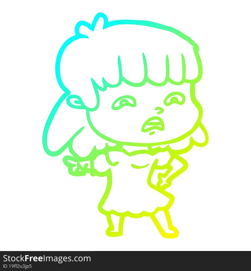 cold gradient line drawing cartoon worried woman