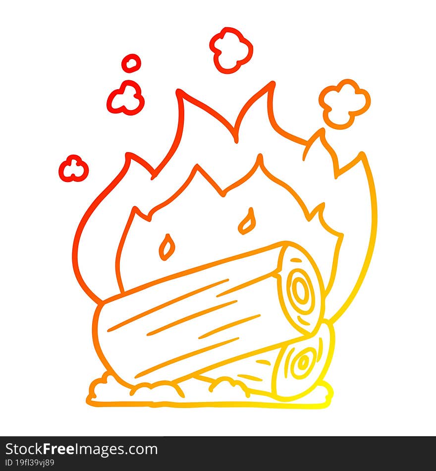 warm gradient line drawing cartoon campfire