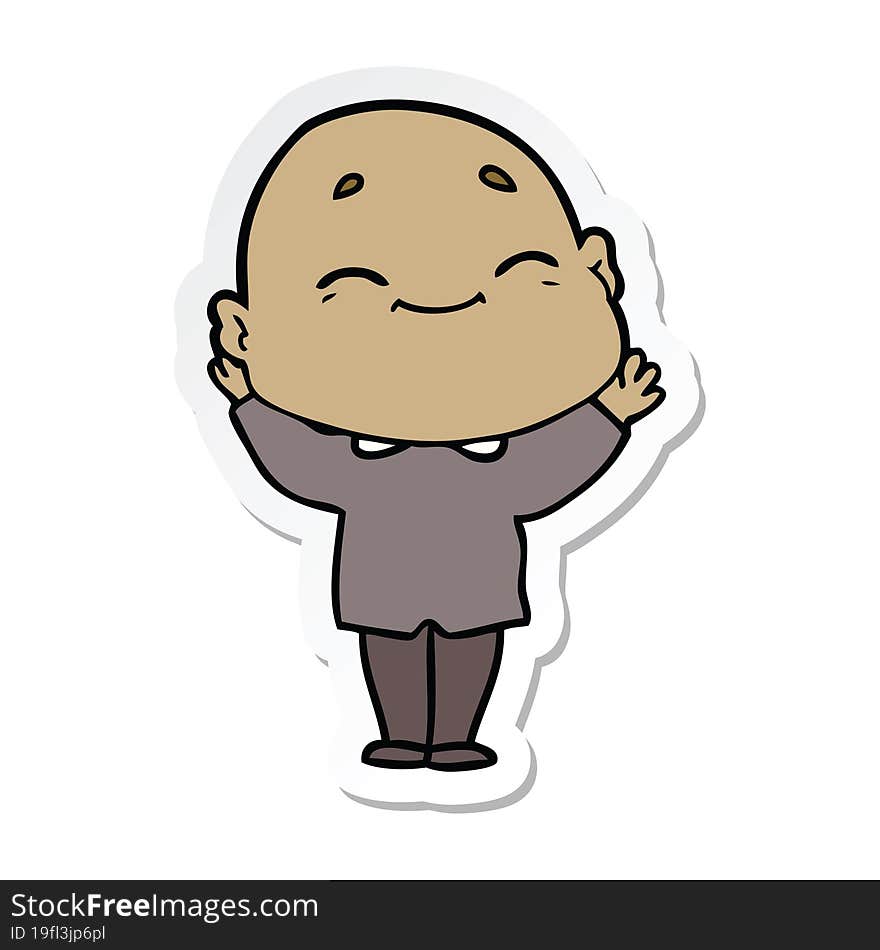 sticker of a cartoon happy bald man