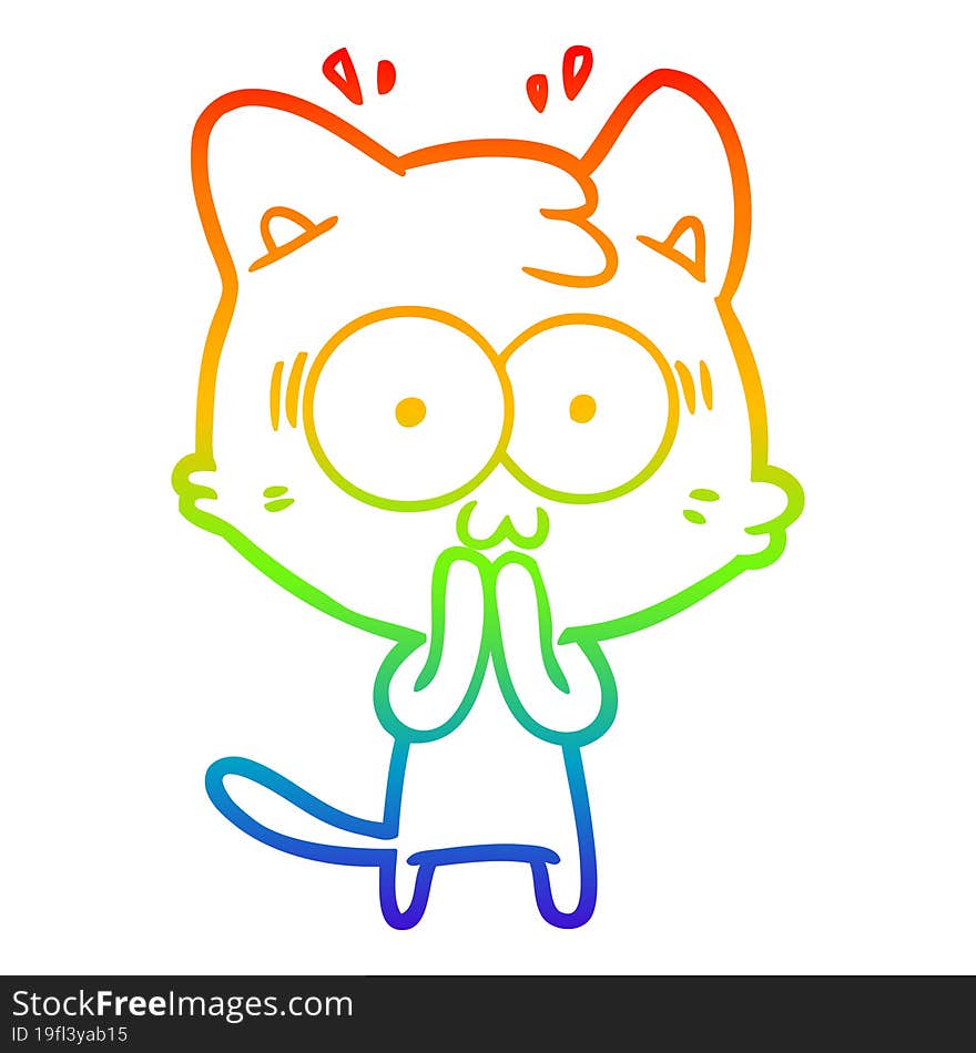 rainbow gradient line drawing cartoon surprised cat