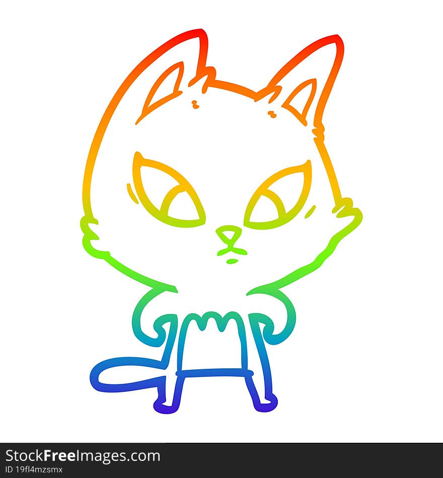 rainbow gradient line drawing confused cartoon cat