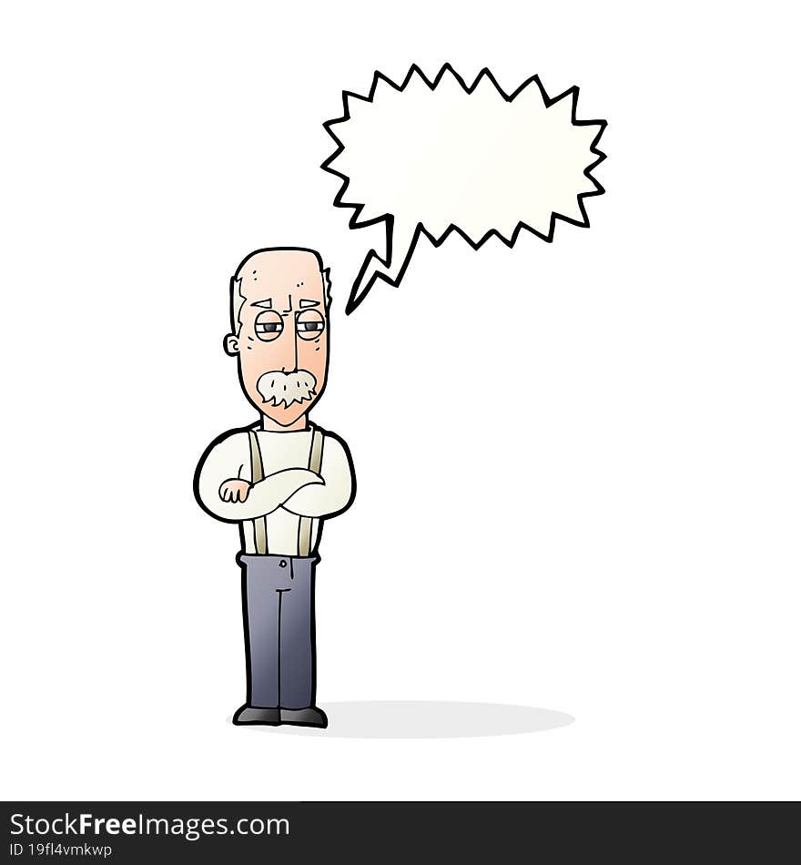 cartoon annoyed old man with speech bubble