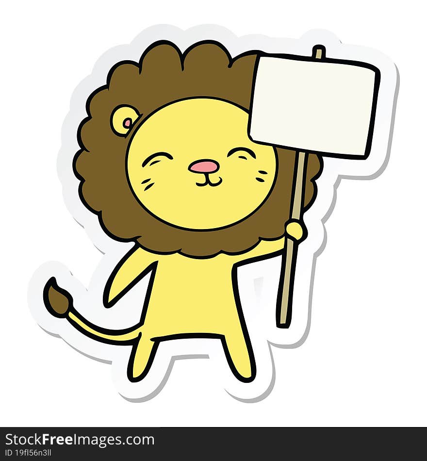 sticker of a cartoon lion with protest sign