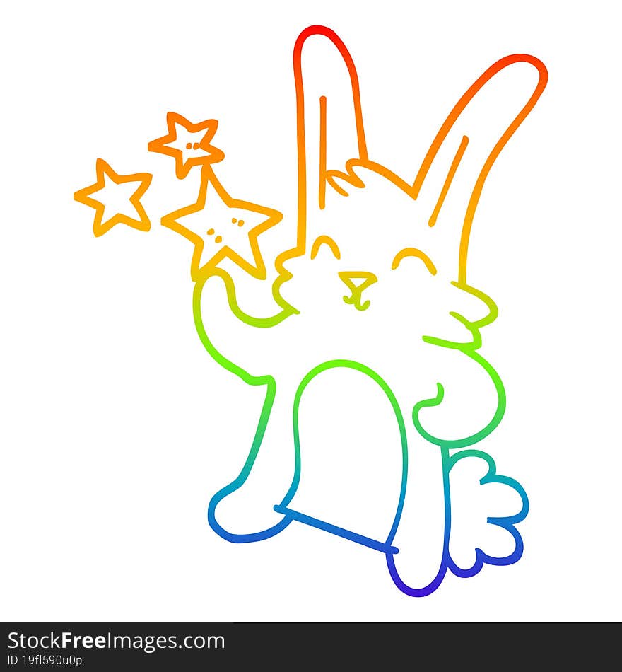 rainbow gradient line drawing cartoon happy bunny