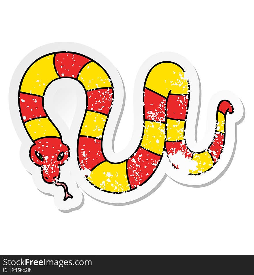 distressed sticker of a quirky hand drawn cartoon snake