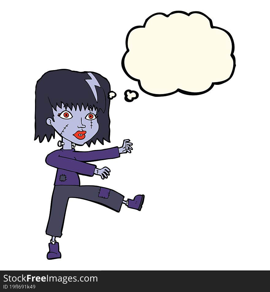 cartoon undead girl with thought bubble