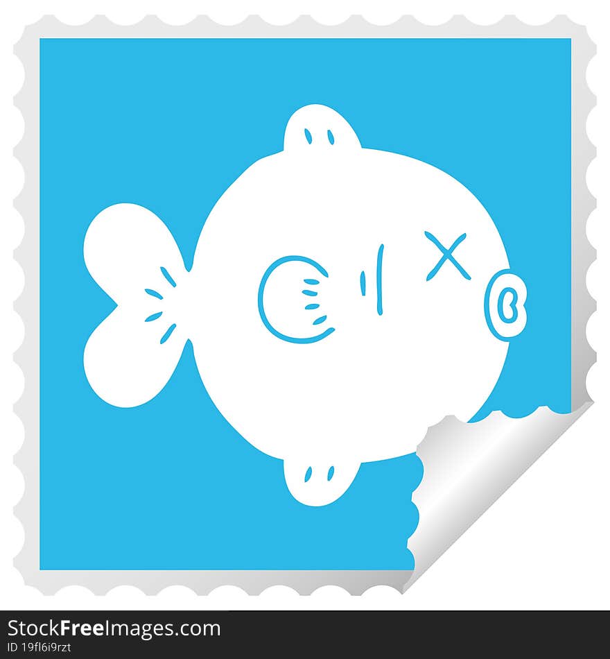 quirky square peeling sticker cartoon fish