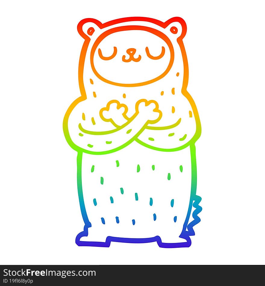 rainbow gradient line drawing of a cartoon bear