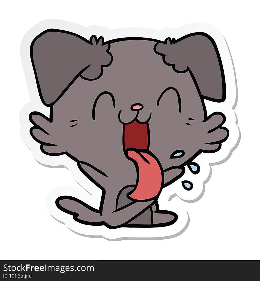 Sticker Of A Cartoon Panting Dog Sitting