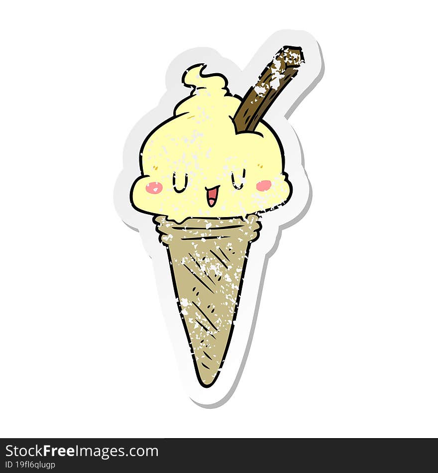 distressed sticker of a cute cartoon ice cream