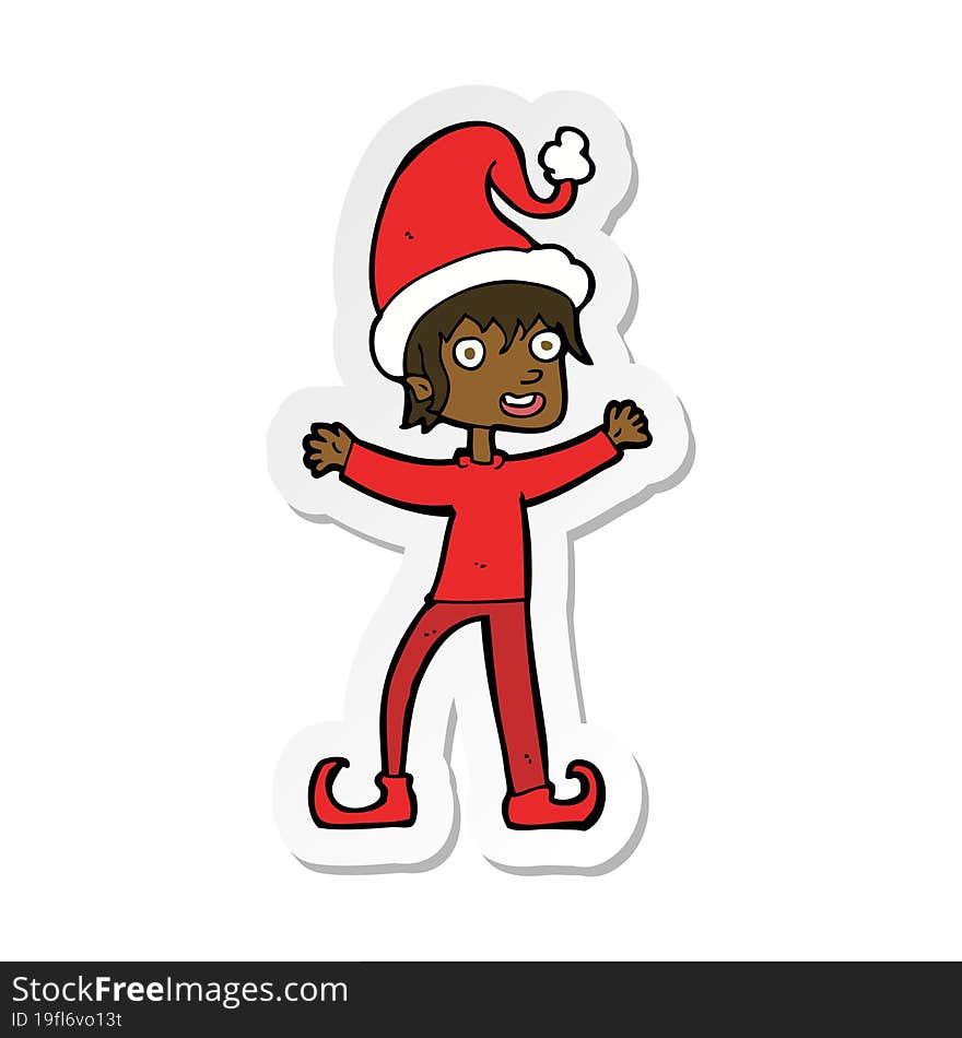 sticker of a cartoon excited christmas elf