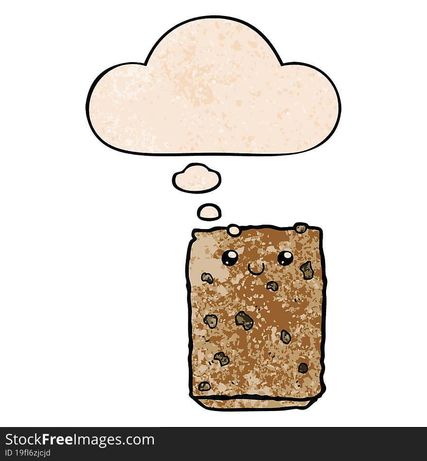 Cartoon Biscuit And Thought Bubble In Grunge Texture Pattern Style