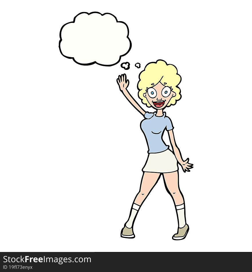 cartoon woman dancing with thought bubble