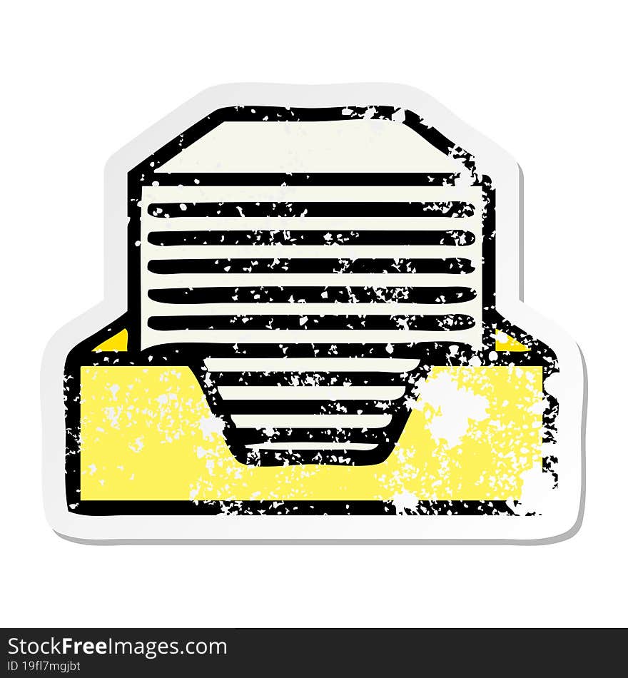 distressed sticker of a cute cartoon stacked papers