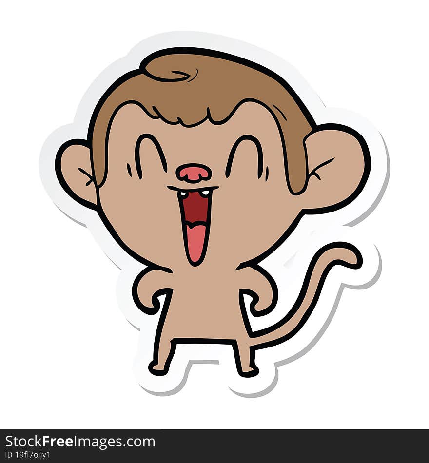 sticker of a cartoon laughing monkey