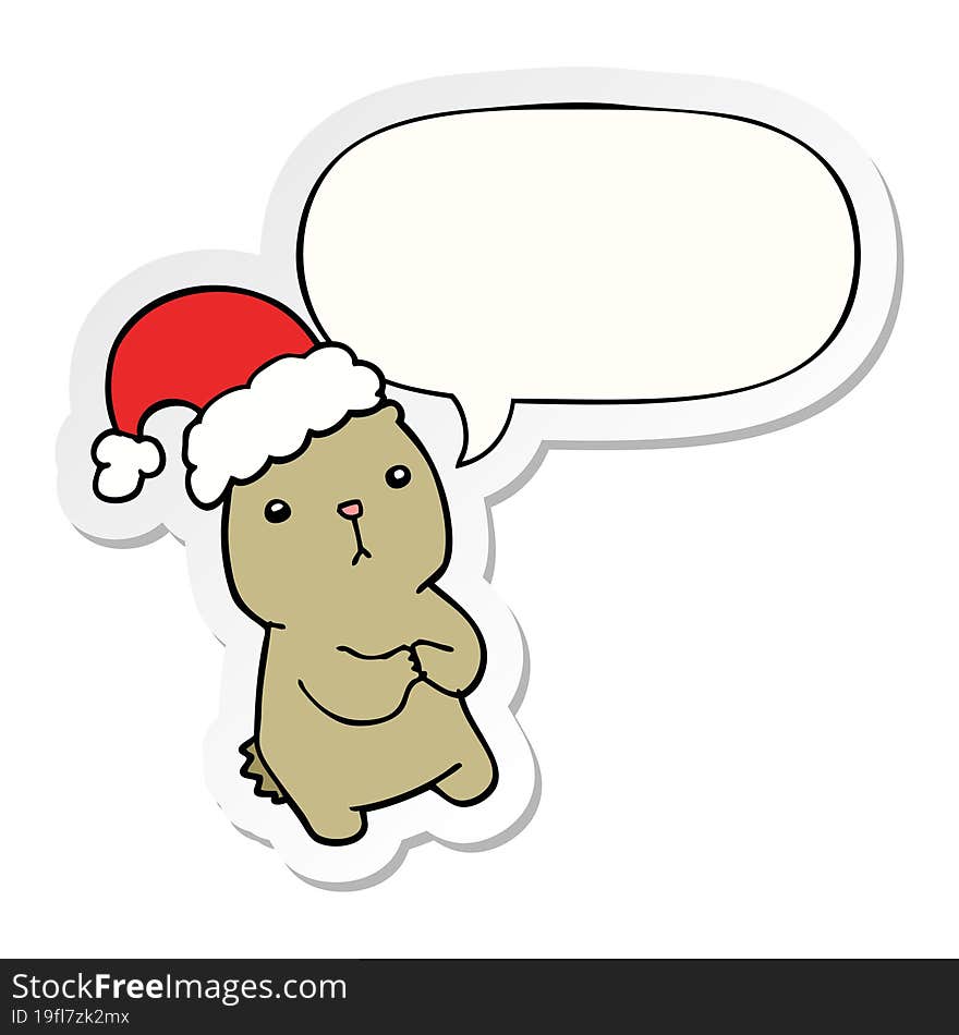 cartoon christmas bear worrying with speech bubble sticker