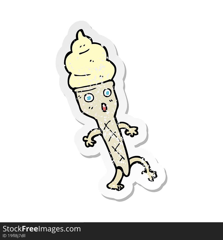 Retro Distressed Sticker Of A Cartoon Ice Cream