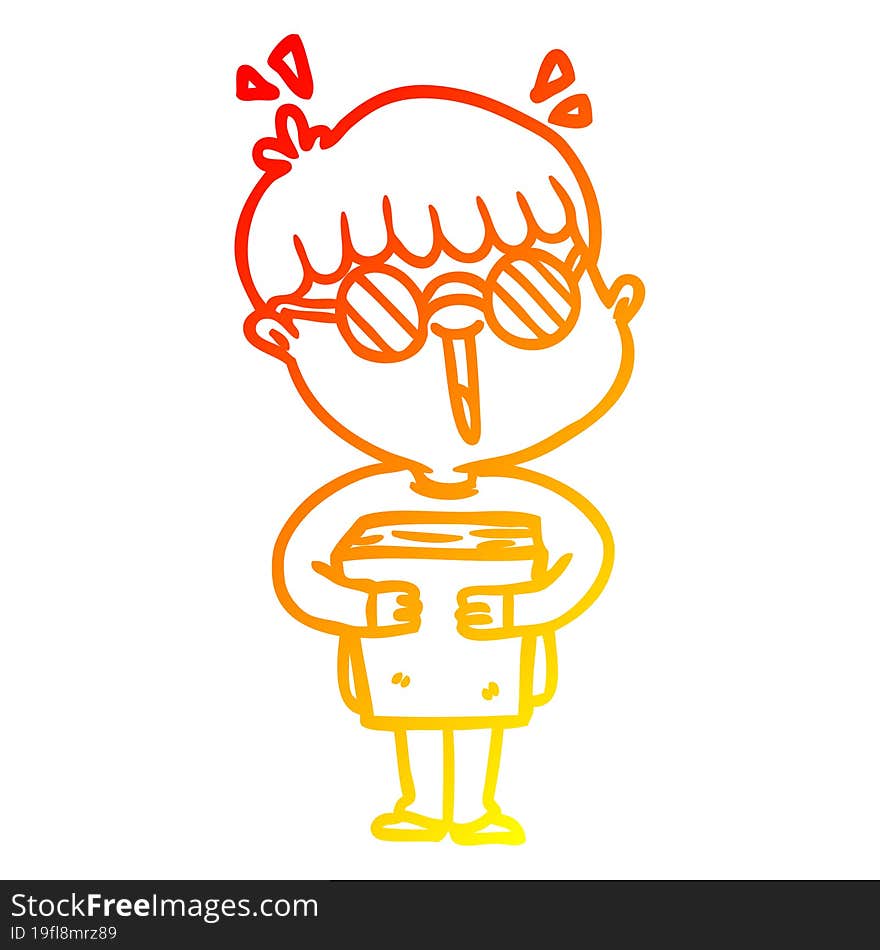 warm gradient line drawing of a cartoon boy and book