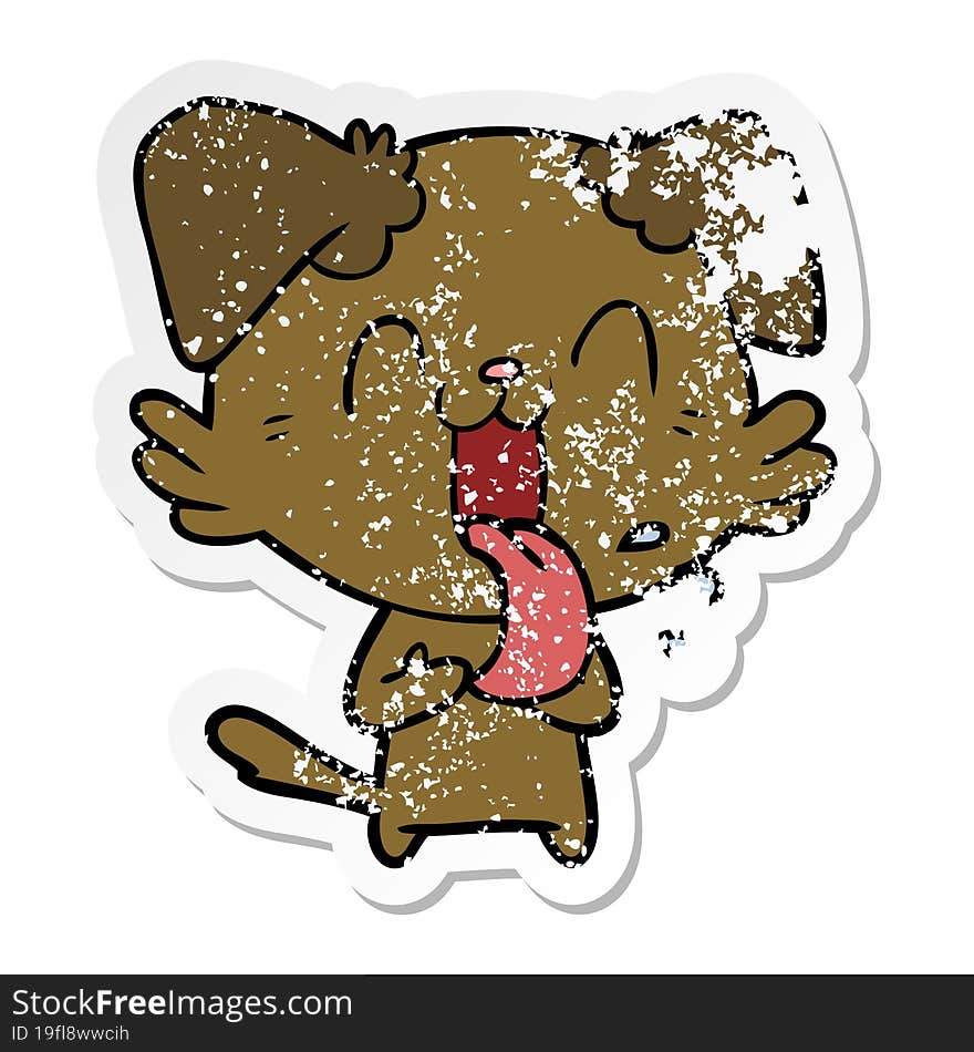 distressed sticker of a cartoon panting dog