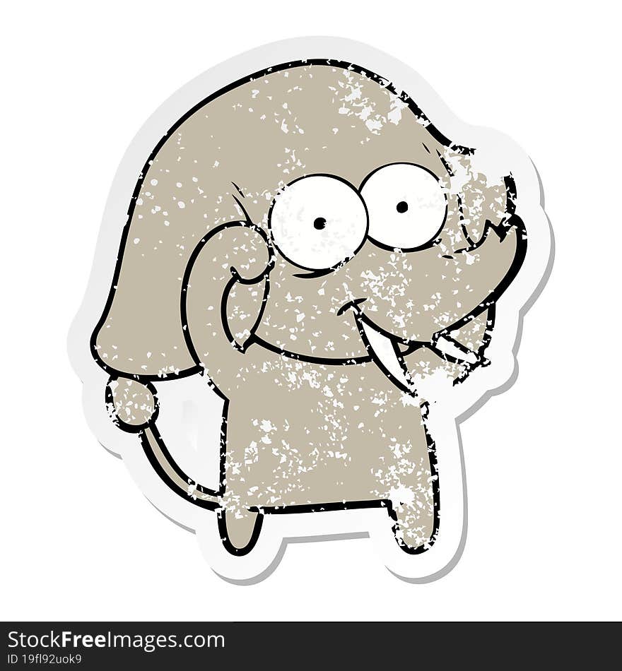 distressed sticker of a happy cartoon elephant