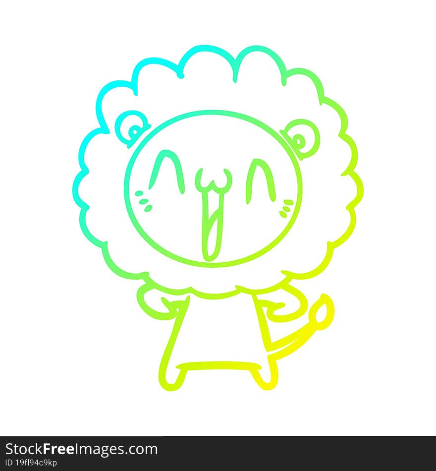 cold gradient line drawing of a happy cartoon lion