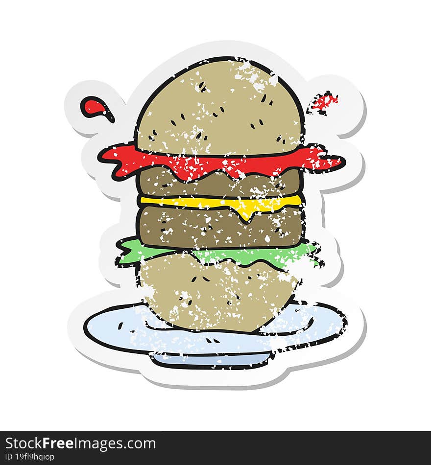 retro distressed sticker of a cartoon burger