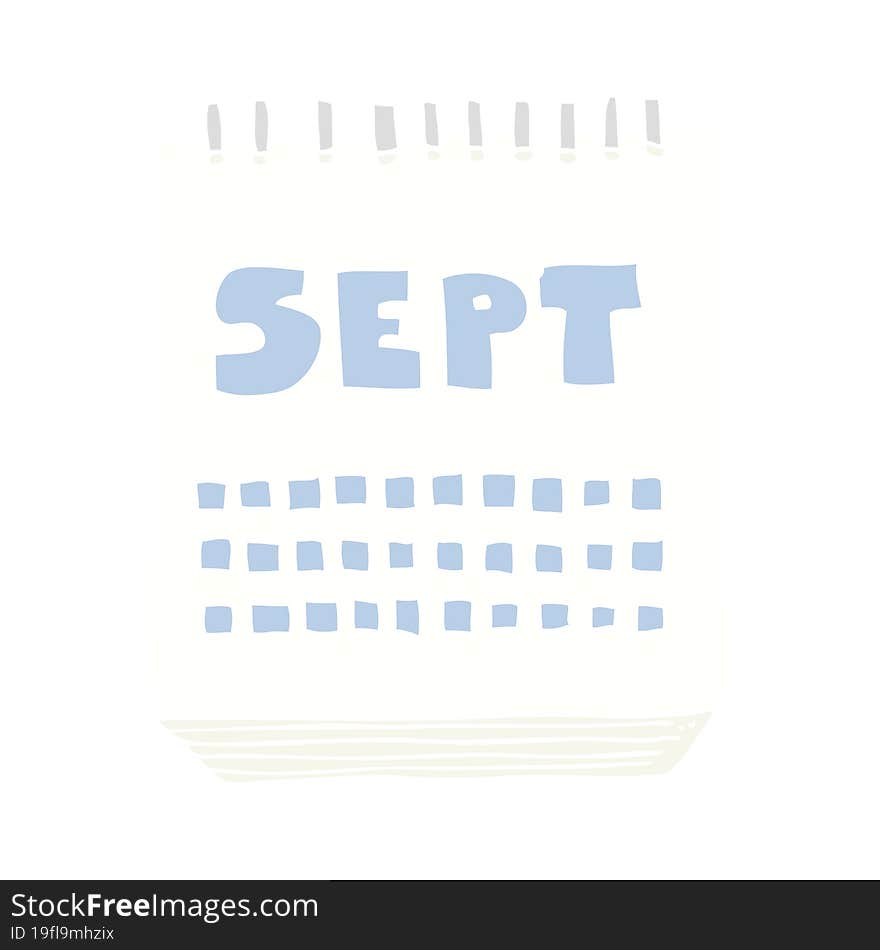 flat color illustration of a cartoon calendar showing month of September