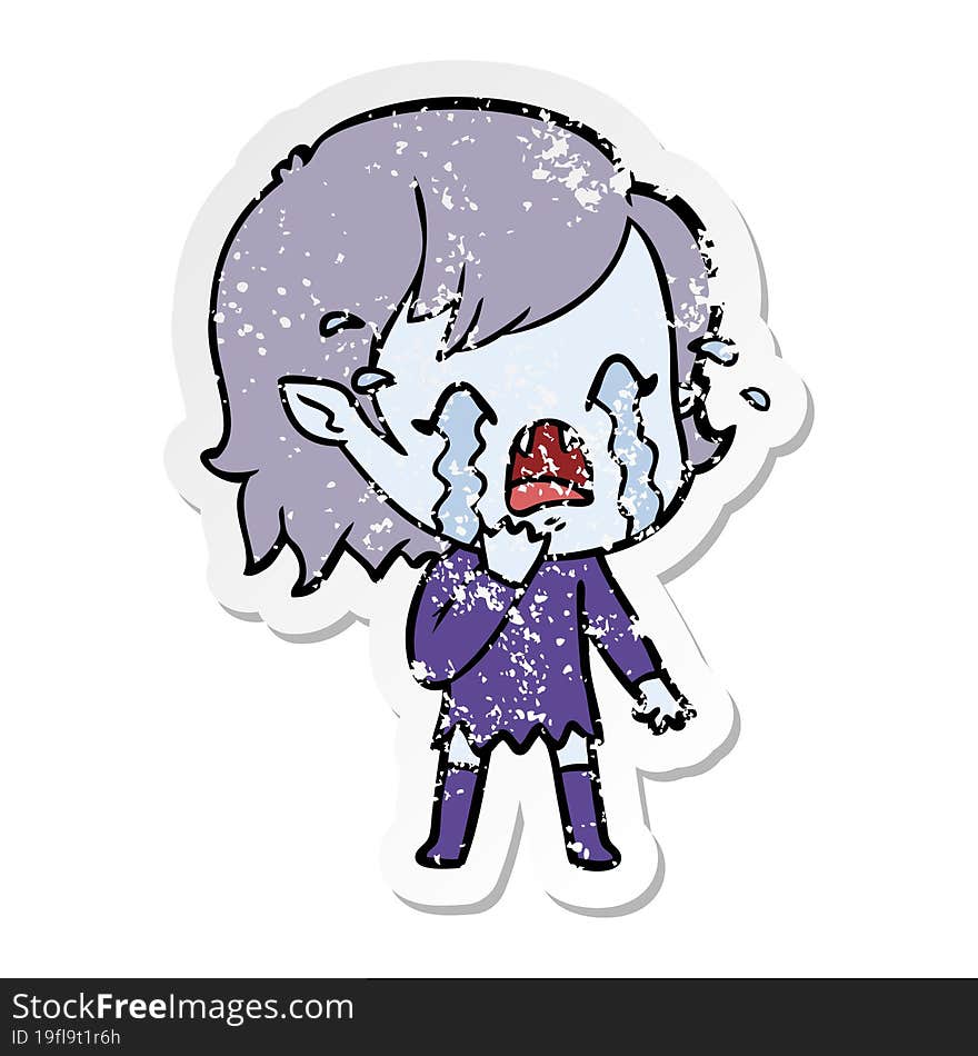 distressed sticker of a cartoon crying vampire girl