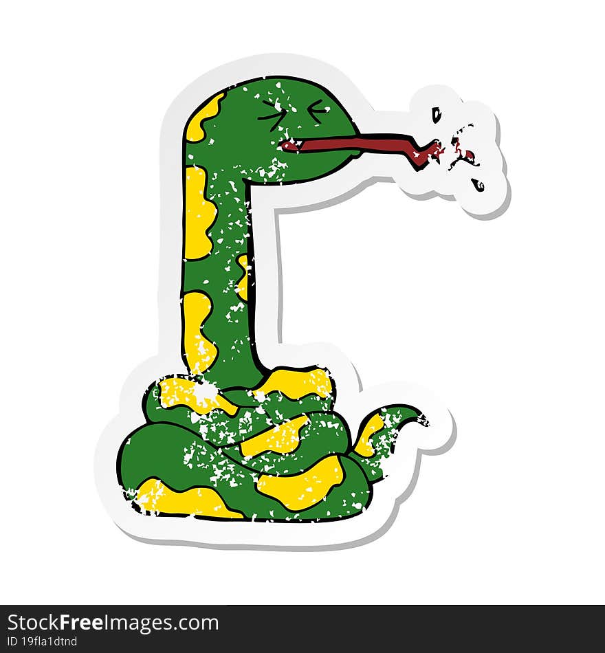 Distressed Sticker Of A Cartoon Hissing Snake