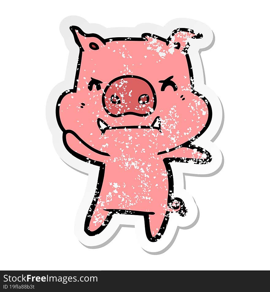 distressed sticker of a angry cartoon pig