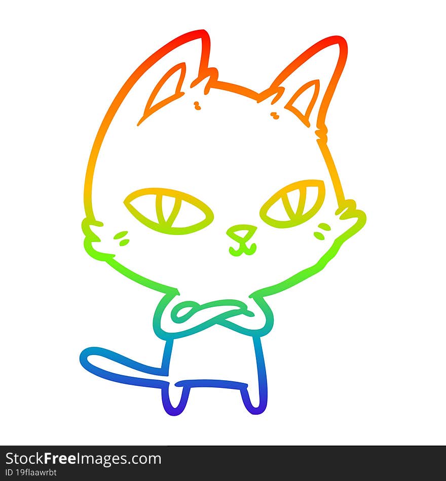 Rainbow Gradient Line Drawing Cartoon Cat Staring