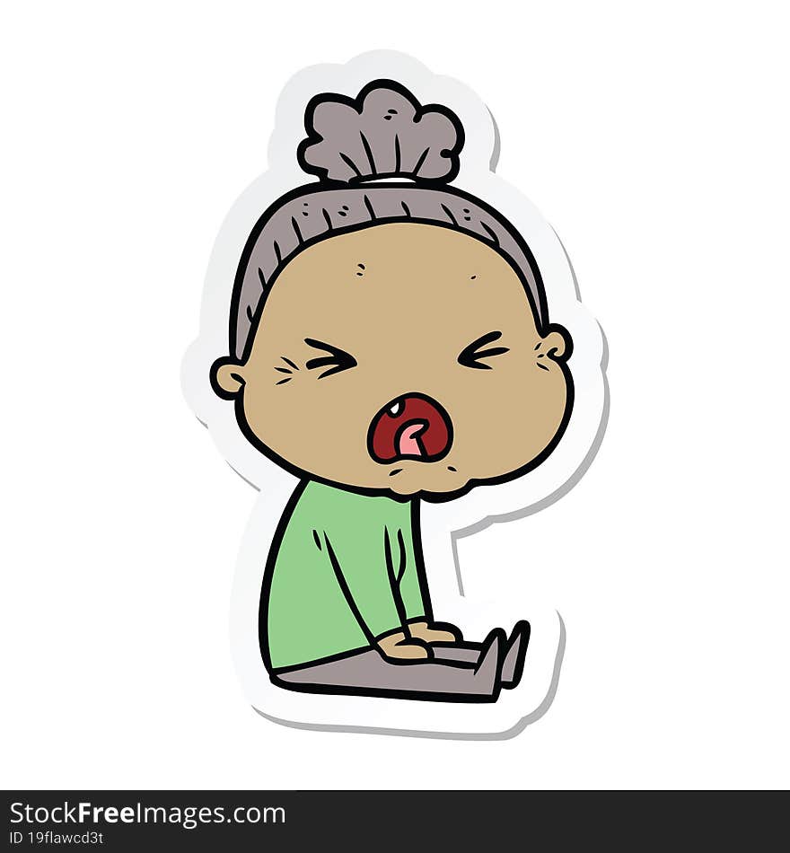 sticker of a cartoon angry old woman