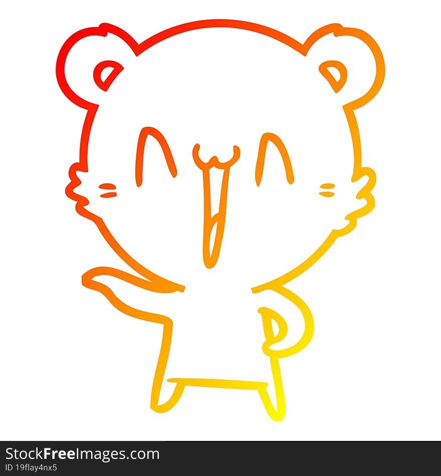 Warm Gradient Line Drawing Laughing Polar Bear Cartoon