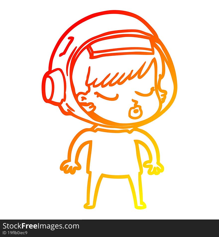 Warm Gradient Line Drawing Cartoon Pretty Astronaut Girl