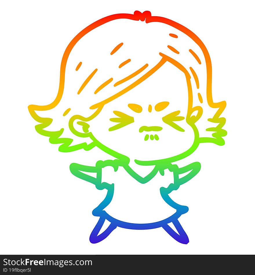 rainbow gradient line drawing cartoon angry woman