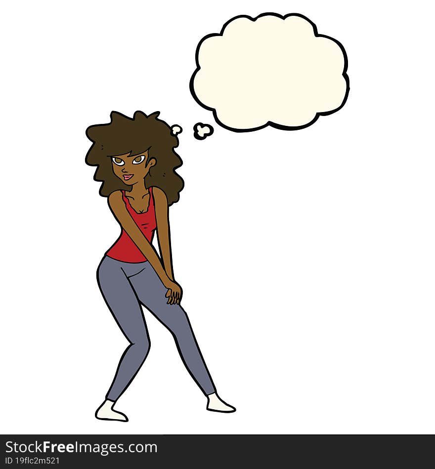 Cartoon Woman Posing With Thought Bubble