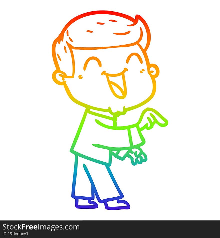 rainbow gradient line drawing of a cartoon man laughing