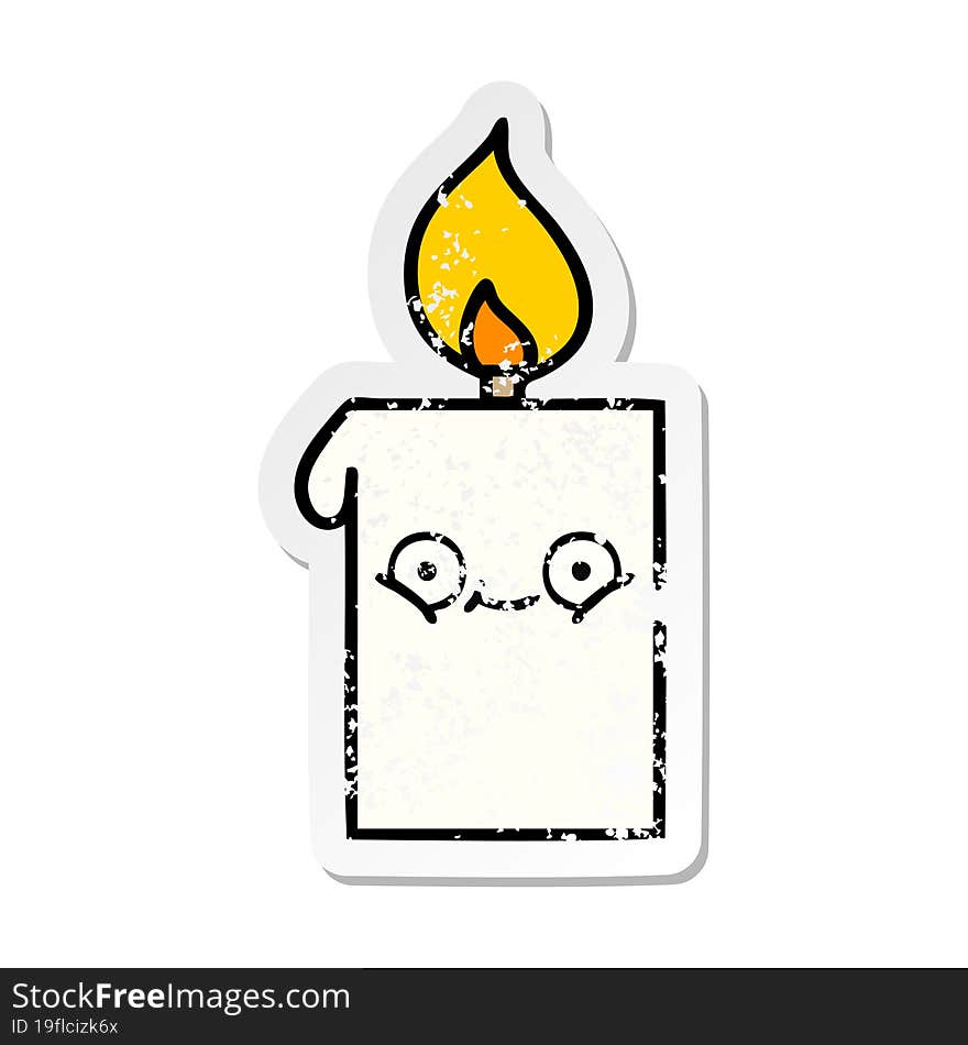 distressed sticker of a cute cartoon lit candle