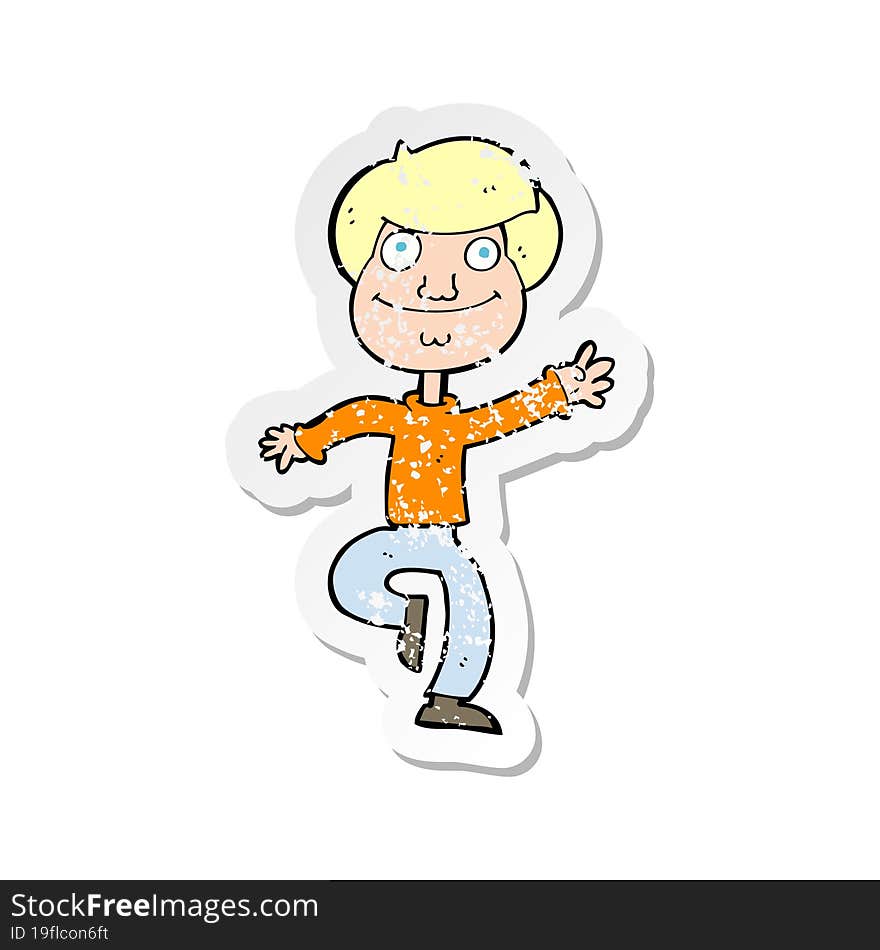 retro distressed sticker of a cartoon dancing man