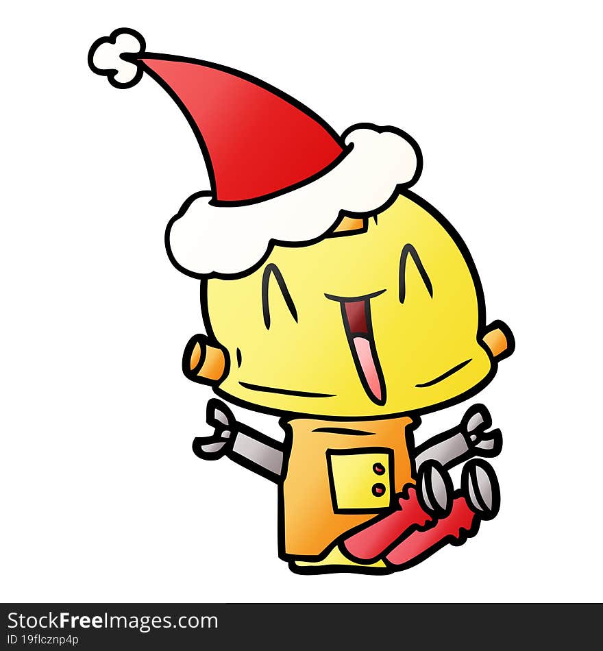 Gradient Cartoon Of A Robot Wearing Santa Hat