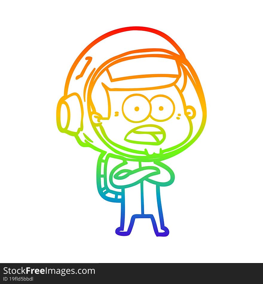 rainbow gradient line drawing cartoon surprised astronaut